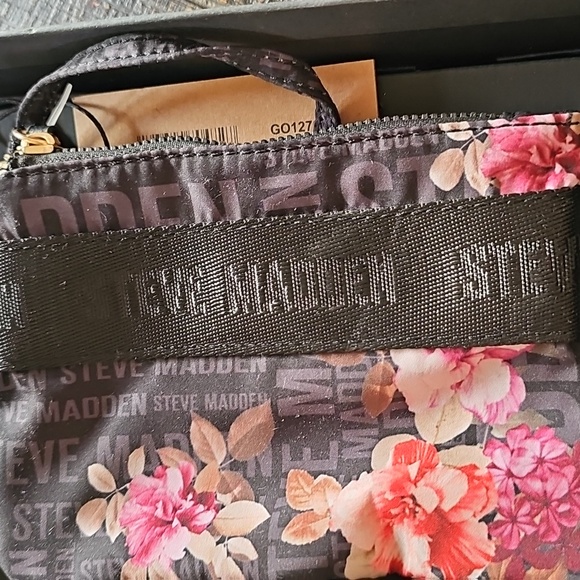 Steve Madden Black and Pink Floral Backpack Set With Clutch NWT main image 4